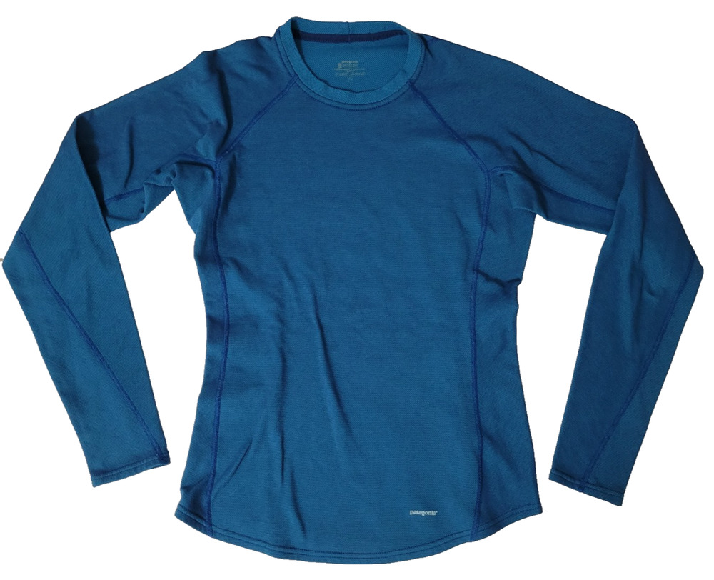 Patagonia Womens M Nine Trails Blue Long Sleeve Running Hiking Shirt Polygiene